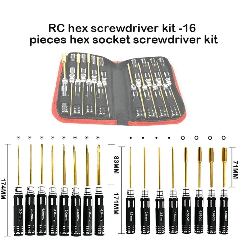 Rc Helicopter Tool Kit - RC Sechskant-Schraubendreher-Set - 16-teiliges Sechskant-Inbusschlüssel-Kit Sechskantmutternschraubendreher-Set